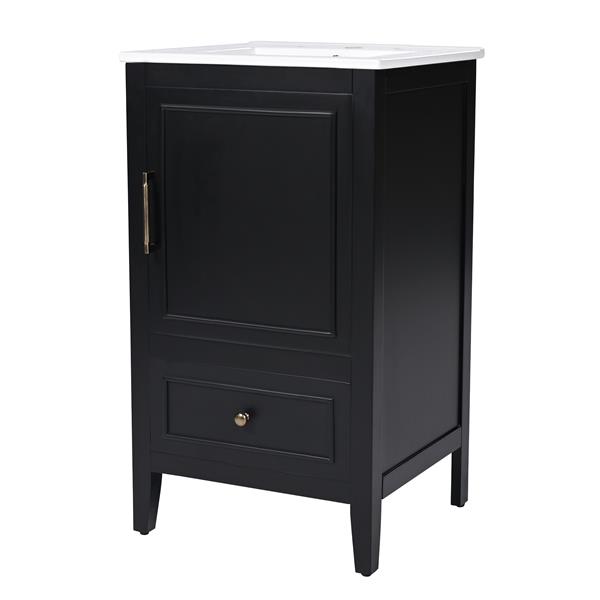 20" Bathroom Vanity with Sink, Bathroom Cabinet with Two Doors, Door Shelf Storage and Adiustable Foot Pads, A Drawer, Black