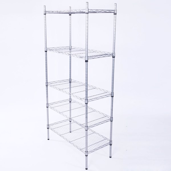 XM-304B Rectangle Carbon Steel Metal Assembly 5-Shelf Storage Rack Silver Gray