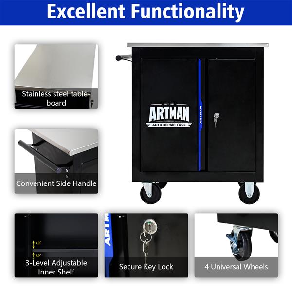 DOUBLE-DOOR CLAPBOARDl MULTI-FUNCTION TOOL CART--BLAK+BLUE