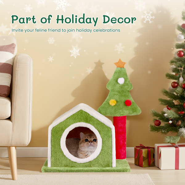 24in Christmas Cat House Cat Bed Cave, Soft Plush Christmas Nest Holiday Decor for Indoor Cats