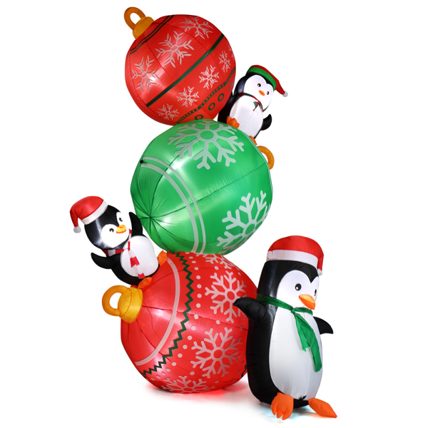 8.9 FT Lighted Christmas Inflatable Decoration, Inflatable Christmas Balls and Penguins, Funny Blow Up Yard Decorations with Built-in LED Lights for Holiday Party Front Yard Lawn Garden Decor