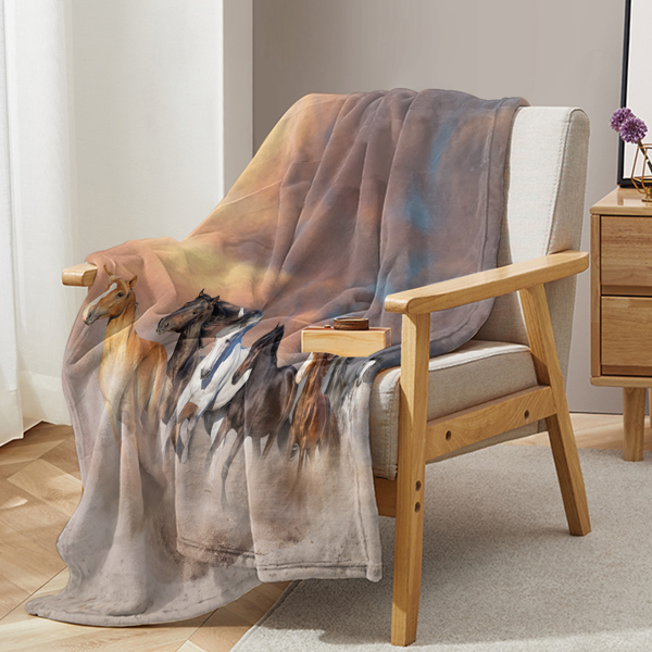 3D Horse Printed Flannel Throw Blanket for Girls Women Running Horse Throw Blanket Fleece Blankets with Horses on Them Flannel Blanket Cool Horse Soft Plush Blanket for Couch Sofa Bed 130X150cm