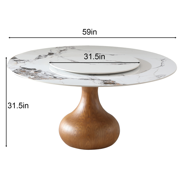 Modern Marble Dining Table, 59" Round Sintered Stone Table for Dining Room, Kitchen, Dinette, Compact Space With Lazy Susan(Table Only) -LTL Item