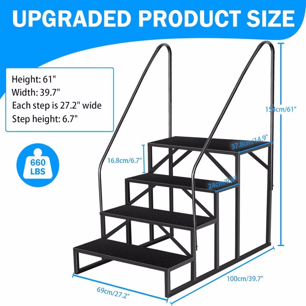 4 Stufen Trittstufe mit 2 Griff, RV Trittleiter|Poolleitern|Stufen im Freien Haustiertreppe, Standtreppe Hocker Kinder aus Stahl Max 300kg, Haushaltsleiter für Spa/Mobile Home