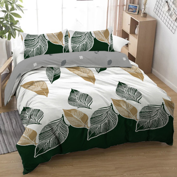 3 Pieces Green Gold Tropical Duvet Cover Set Botanical Palm Leaves Pattern Microfiber Lightweight Hawaiian Plant Bedding Set With 2 Pilowcases King Size