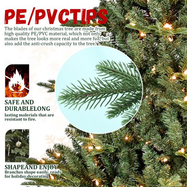 8FT Christmas Tree Simulate Nature Advanced Materials Premium Hinged Spruce Artificial Douglas Firs Tree, Christmas Holiday Party Atmosphere Decoration New Year Celebration PE + PVC Xmas Tree