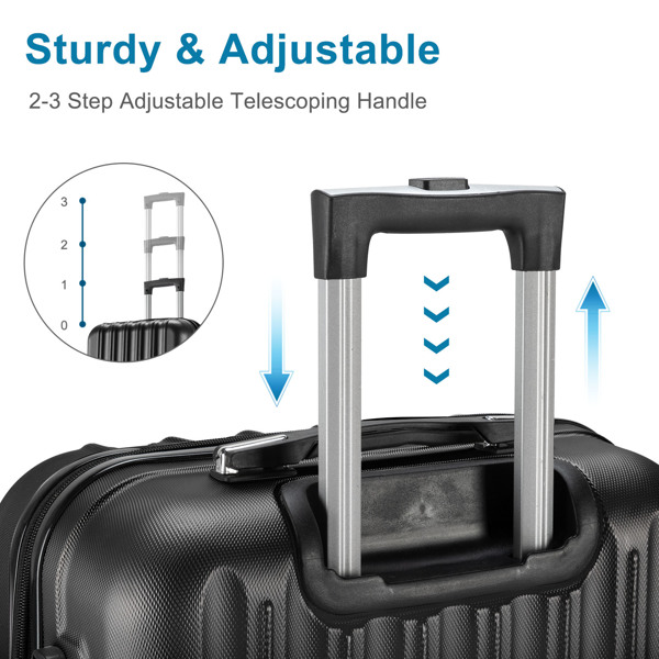 4 Piece Luggage Sets, 16/20/24/28" ABS Durable Suitcase Sets Double Wheels TSA Lock, Black