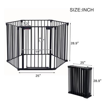 150\\" Adjustable Safety Gate 6 Panels Play Yard Metal Doorways Fireplace Fence Christmas Tree Fence Gate for House Stairs Gate prohibited area fence