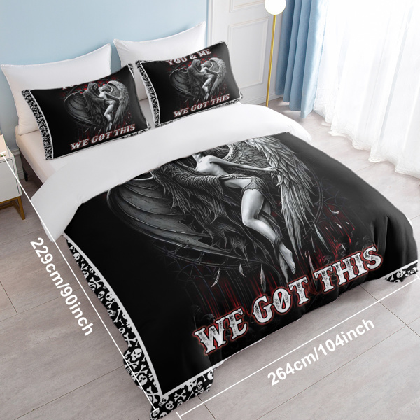 3pcs Soft and Comfortable Death and Angel Print Duvet Cover Set for Bedroom and Guest Room - Includes 1 Duvet Cover and 2 Pillowcases (Core Not Included) Full Size