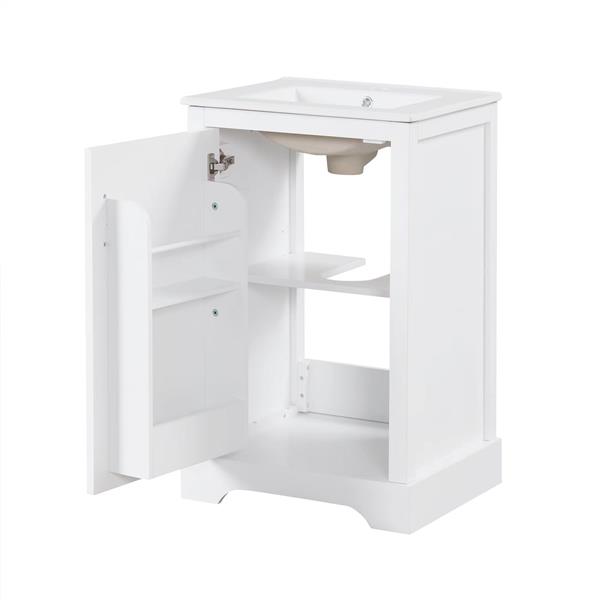 20" Bathroom Vanity with Sink, Bathroom Cabinet with Soft Closing Door, Storage Rack and Adjustable Shelve, White