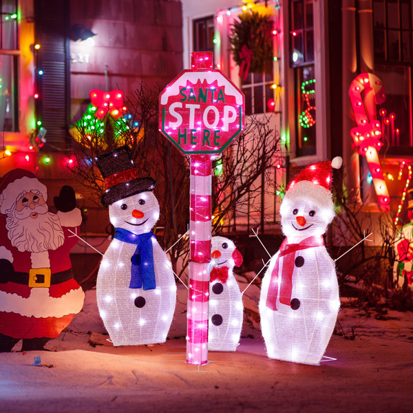 Lighted STOP Sign Christmas Yard Decorations, Pre-lit Road Sign SANTA STOP HERE with 70 LED White Lights and Stakes for Xmas Outdoor Holiday Indoor Decor Lighted Holiday Displays