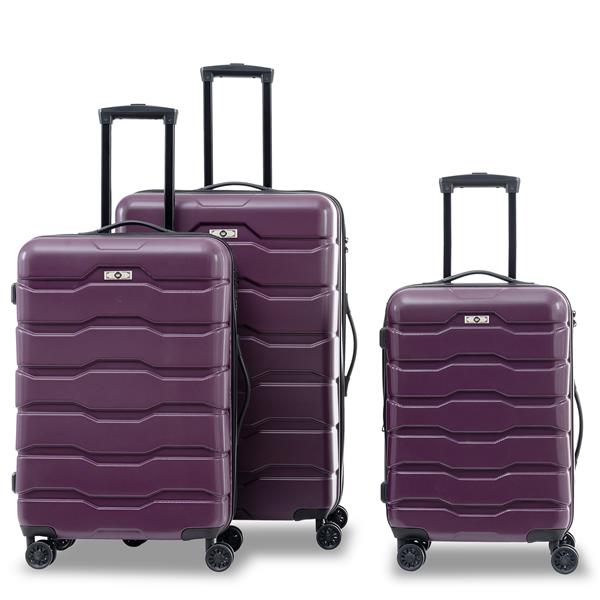 Luggage Sets ABS+PC Hardshell 3pcs Clearance Luggage Hardside Lightweight Durable Suitcase sets Spinner Wheels Suitcase with TSA Lock (20/24/28),Purple