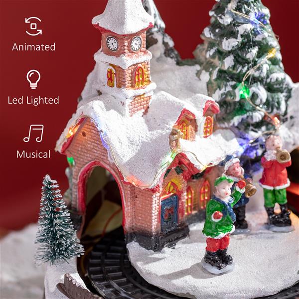 Animated Christmas Village Scene, Pre-Lit Musical Holiday Decoration with LED Lights, Rotating Train, 2 Musicians and 1 Commander