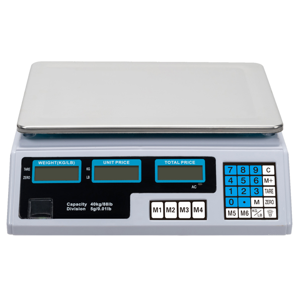 【Old code:42353336】ACS-30 40kg/5g Digital Price Computing Scale for Vegetable UK Plug Silver & White