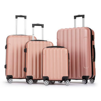 4 Piece Luggage Sets, 16/20/24/28\\" ABS Durable Suitcase Sets Double Wheels TSA Lock, Rose Gold