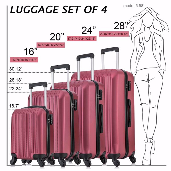 5 Piece Set Luggage Sets Suitcase ABS Hardshell Lightweight Spinner Wheels (16/20/24/28 inch) 