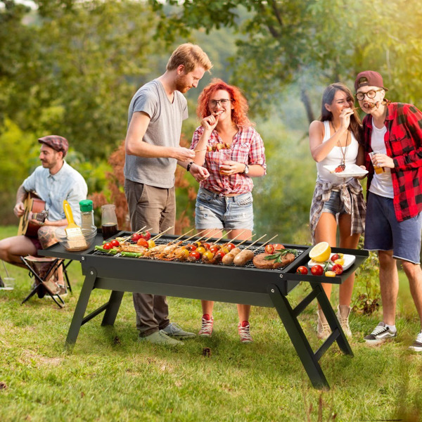 picnic party suitable for 4-6 people 33.5 × 23.7 × 11.8 inches length × width × heightPortable charcoal grill, small outdoor grill folding grill, outdoor grill foldable, stainless steel charcoal grill