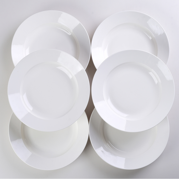 White Dinner Plates Set of 6, 9.5 Inch Salad Serving Modern Round Dishes - Dishwasher, Microwave, Oven Safe, Scratch Resistant, Smooth Glaze