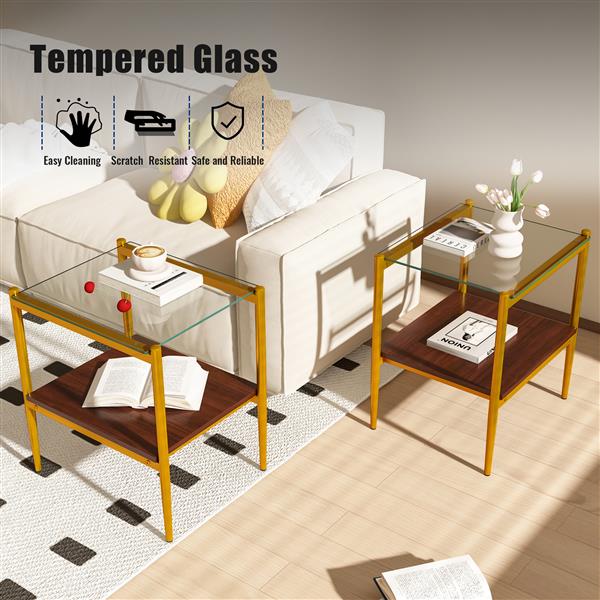 Coffee Table and End tables Set of 3, Tempered Glass Table with MDF layer, Modern Tables for Living Room , Transparent Glass