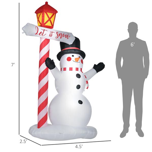 7ft Christmas Inflatables Outdoor Decorationss Decorations Snowman with Street Light, Blow-Up LED Christmas Decor