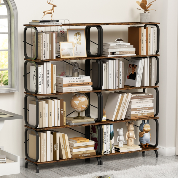 5 Tier Large Book Shelf, Bookcase Home Office Open Bookshelf,Shelves for Living Room, Office Shelf,Vintage Industrial Style Bookshelf with Metal Frame,Rustic Brown 