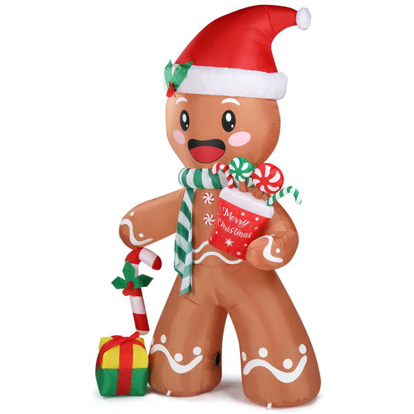 7.9 FT Lighted Christmas Inflatable Decoration, Inflatable Gingerbread Man Outdoor Decoration, Funny Blow Up Yard Decorations with Built-in LED Lights for Holiday Party Front Yard Lawn Garden Decor