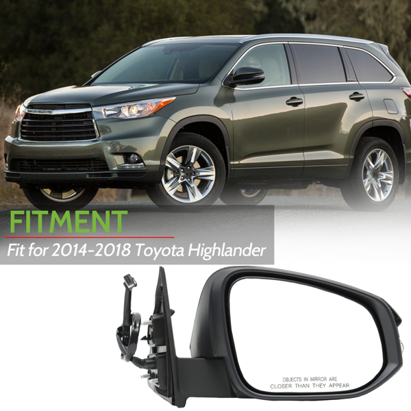 Right Side Door Mirror Fit for 2014-2018 Toyota Highlander, Power Glass Door View Mirror with Heating Function, without Blind Spot Detection,Turn Signal Right/Passenger Side（6Pins）