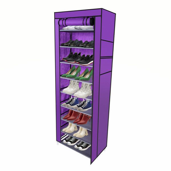 Fashionable Room-saving 9 Lattices Non-woven Fabric Shoe Rack Purple