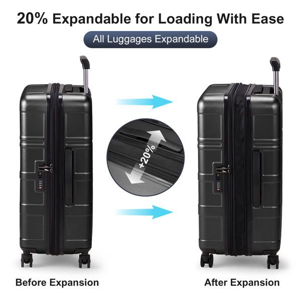 Luggage Expandable Suitcase PC+ABS 3 Piece Set with TSA Lock Spinner