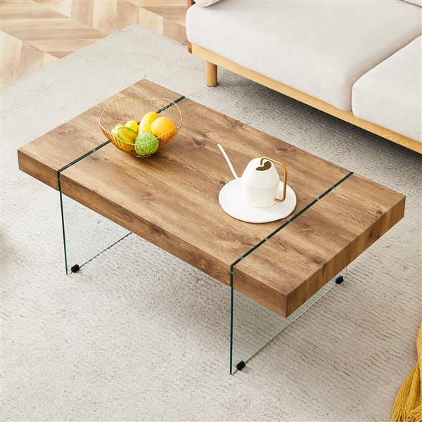 43.3"x23.6" Wood colored texture sticker MDF Coffee Table with Tempered glass legs.Suitable for Living Room.It can be used not only as a coffee table but also as a side table or display stand.