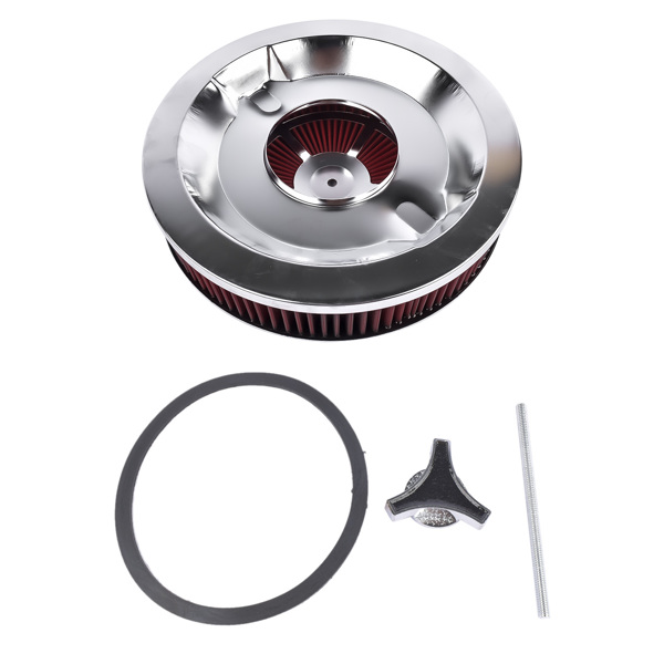 14" x 3" Aluminum Round Red Thru Air Cleaner Drop Base with Chrome Lid for Chevrolet SBC BBC