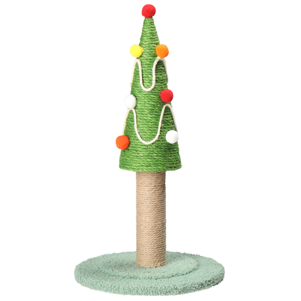 22in Christmas Tree Scratching Post, Cute Cat Scratcher with Natural Sisal Covered Frame & Colorful Little Balls for Indoor Cats