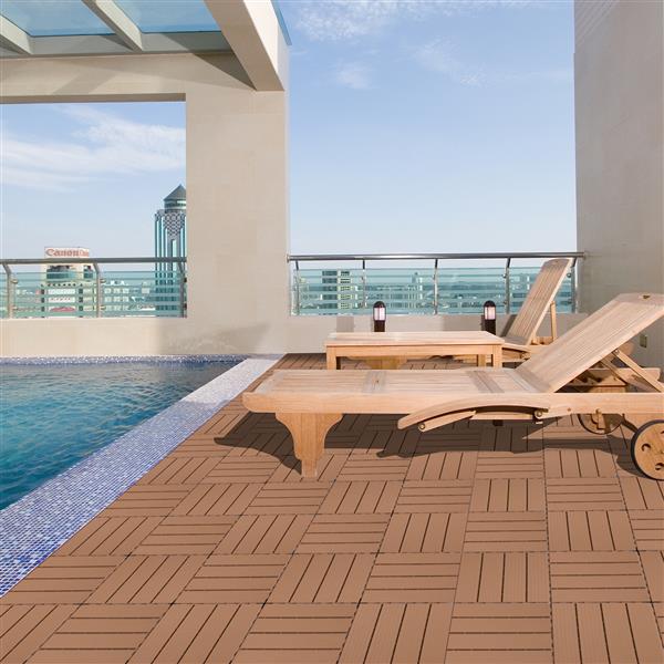 Plastic Interlocking Deck Tiles, 11.8"x11.8"(Pack of 44), Patio Flooring Outdoor Waterproof All Weather Use for Garden Poolside Front/Back Yard, Burlywood