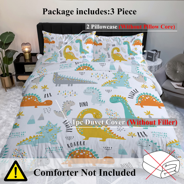 3Pcs Dinosaur Queen Size soft Duvet Cover set for Comforter bedding Cover for Home Bedroom Gifts