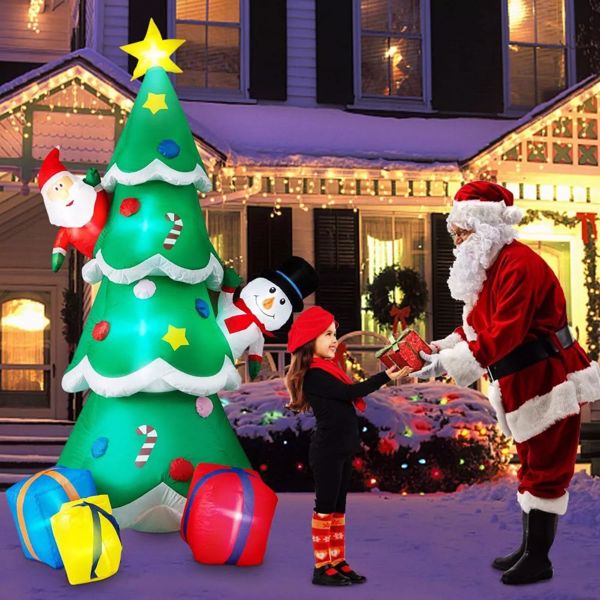 8FT Inflatable Santa Claus Snowman On Christmas Tree w/LED Lights Outdoor Decor