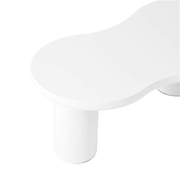 Easy Assembly Nesting Coffee Table Set of 2, Cream Style Cloud Coffee Table with Round Small Side Table,  Irregular Center Table with Thick Legs for Living Room, White, 39.3''x 13.7'',Φ15.7''