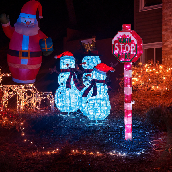Lighted STOP Sign Christmas Yard Decorations, Pre-lit Road Sign SANTA STOP HERE with 70 LED White Lights and Stakes for Xmas Outdoor Holiday Indoor Decor Lighted Holiday Displays