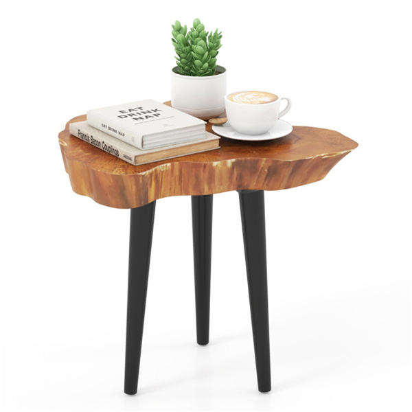 Brown Irregular Solid Teak Wood End Table