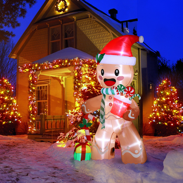 7.9 FT Lighted Christmas Inflatable Decoration, Inflatable Gingerbread Man Outdoor Decoration, Funny Blow Up Yard Decorations with Built-in LED Lights for Holiday Party Front Yard Lawn Garden Decor