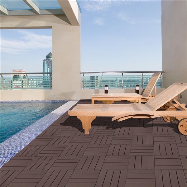 Plastic Interlocking Deck Tiles, 11.8"x11.8"(Pack of 44), Patio Flooring Outdoor Waterproof All Weather Use for Garden Poolside Front/Back Yard, Light Coffee Color