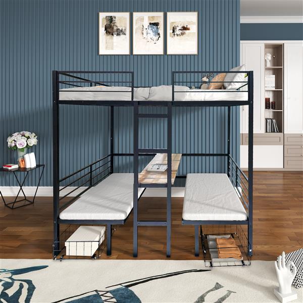 Full Size Loft Bed with Table Set Transformable to Full over Full Bunk