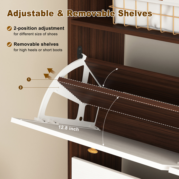 Shoe Storage Cabinet with 4 Flip Drawers , Shoe Rack Organizer Cabinet with wooden handle Freestanding Shoe Cabinet Storage with Anti-tip Fitting for Entryway, Hallway 