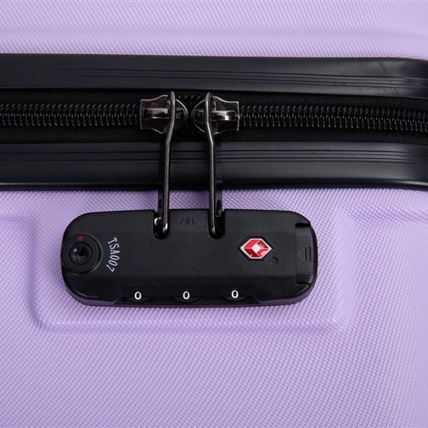 3 Piece Luggage Sets ABS Lightweight Suitcase with Two Hooks, Spinner Wheels, TSA Lock, (20/24/28) Lavender Purple