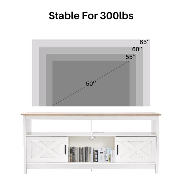 Fernsehkommode, TV Schrank für 65 Zoll, TV Sideboard mit Steckdosen, TV Board mit Ablageschränken & offenem Regal, Landhausstil Fernsehtisch für Wohnzimmer,150x40x65 cm (Natürlich)