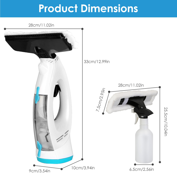 4 In 1 Cordless Window Vacuum Cleaner Rechargeable Glass Tile Mirror Cleaning Tool with Dual Water Tanks Multifunctional Spray Bottle