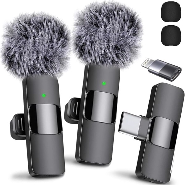 Wireless Microphone for iPhone, iPad, Android, Lavalier Microphone for Video Recording - 2 Pack iPhone Mic Crystal Clear Recording with USB-C for Podcast Microphone, ASMR, TikTok 