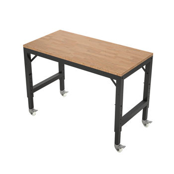 48\\" Heavy-Duty Adjustable Workbench for Garage, Rubber Wood Shop Table with Metal Wheels, Hardwood Work Benches over 2000 Lbs Capacity with Wheels