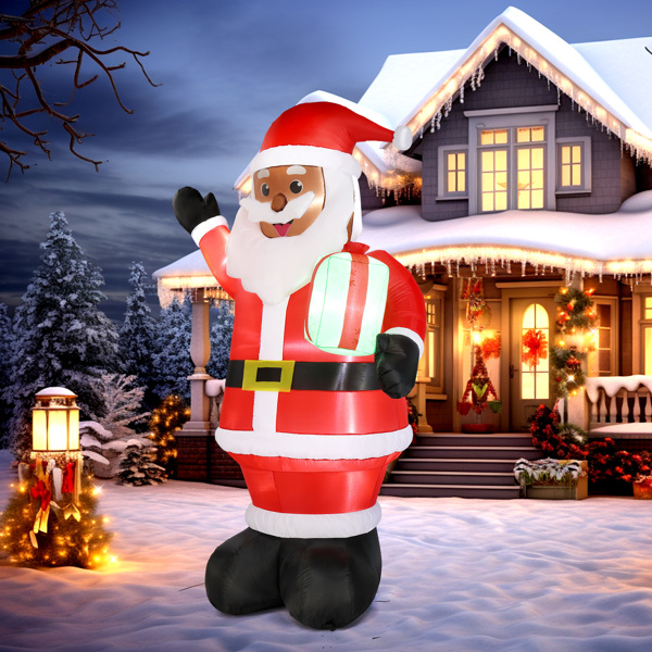 7 FT Lighted Christmas Inflatable Decoration, Inflatable Black Santa Claus Holding Gift, Funny Blow Up Yard Decorations with Built-in LED Lights for Holiday Party Front Yard Lawn Garden Decor