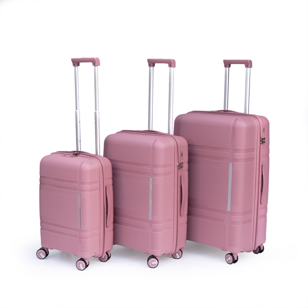 3 Piece Luggage Sets PP Lightweight Suitcase with Two Hooks, Spinner Wheels, (20/24/28) 2307  pink