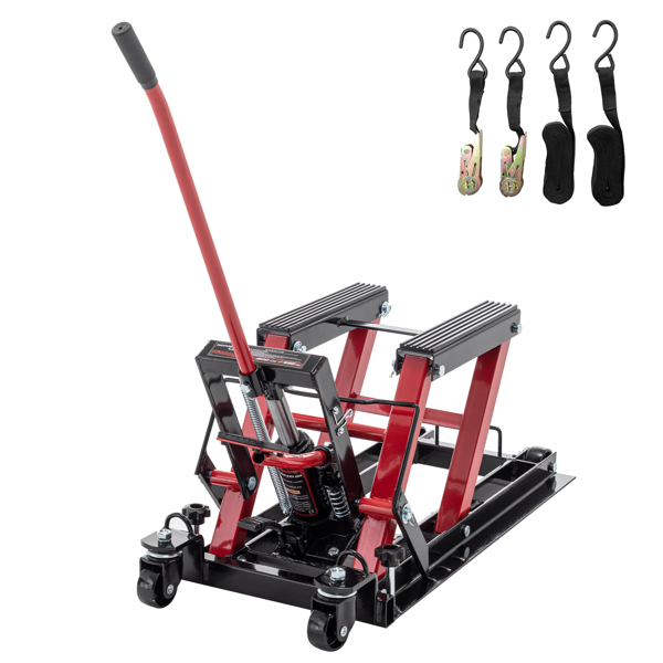 Hydraulic Motorcycle Lift Jack, 1500 LBS Capacity Foot-Operated Motorcycle Lift Table, ATV Scissor Lift Jack with 4.5" - 15" Lifting Range, Portable Motorcycle Lift Table with 4 Wheels.